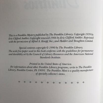 A Coffin For Dimitrios - Eric Ambler - Franklin Library - 1990