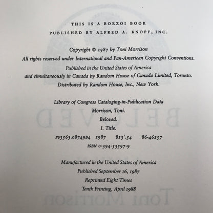 Beloved - Toni Morrison - Early Print - 1987