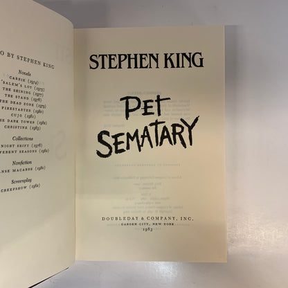 Pet Sematary - Stephen King - First Edition with First State Dust Jacket - “1982” Misprint on Dust Jacket - Y38 Gutter Code - 1983