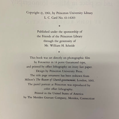 The Portrait of John Milton at Princeton and its place in Milton Iconography - John Rupert Martin - 1st Edition - 1961
