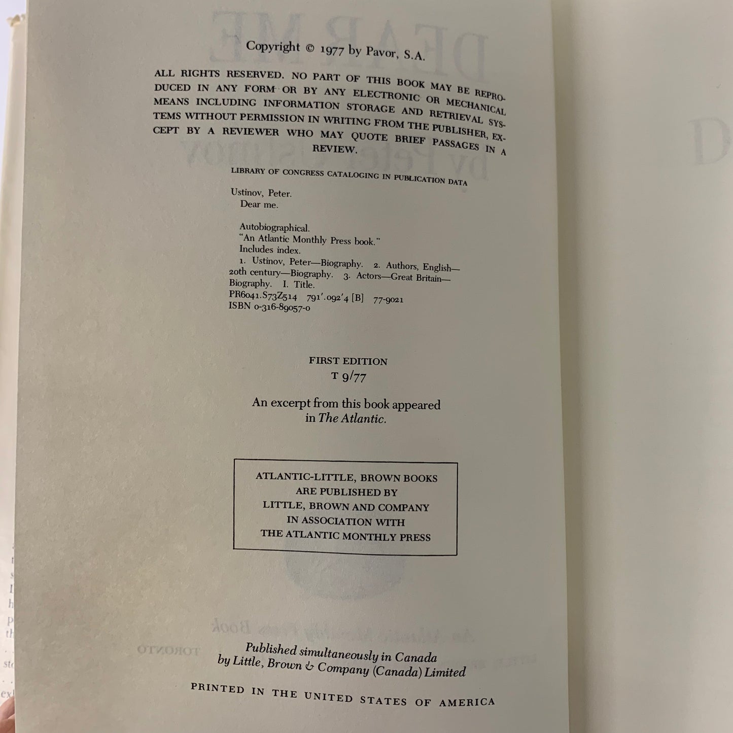Dear Me - Peter Ustinov - 1st Edition - 1977