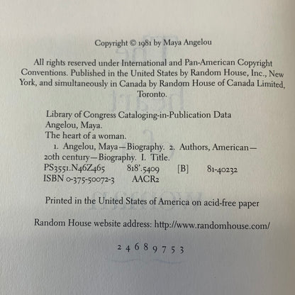 The Heart of a Woman - Maya Angelou - 1st Edition - 1981