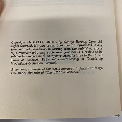Eye Witness - George Harmon Coxe - Book Club Edition - 1950