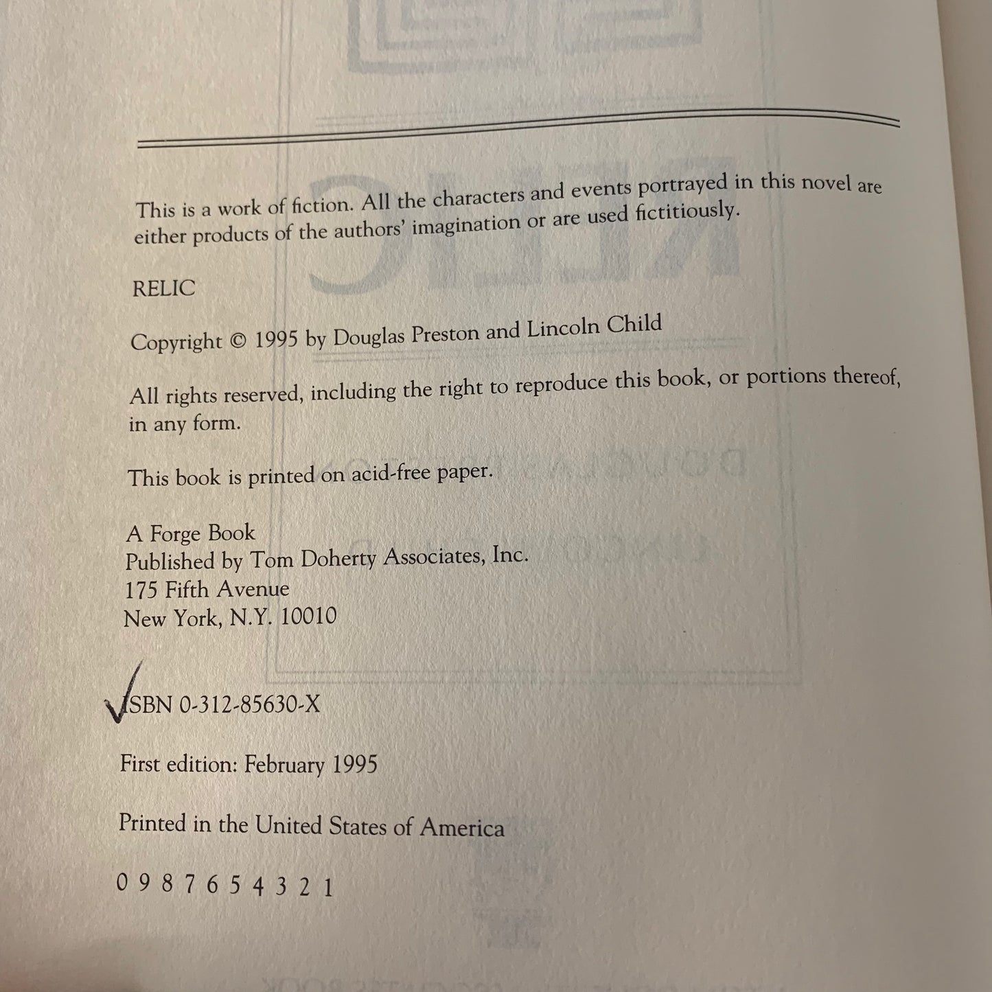 Relic - Douglas Preston and Lincoln Child - 1st Edition - 1995