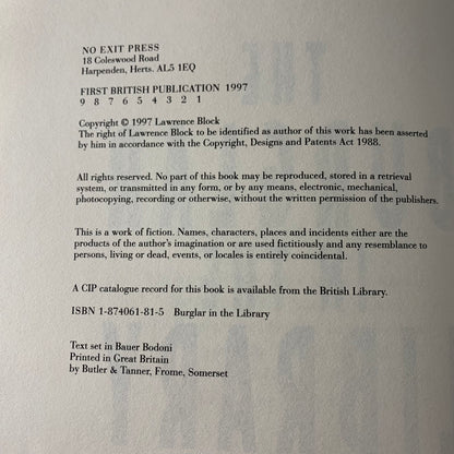 The Burglar in the Library - Lawrence Block - Signed - UK Edition - 1997