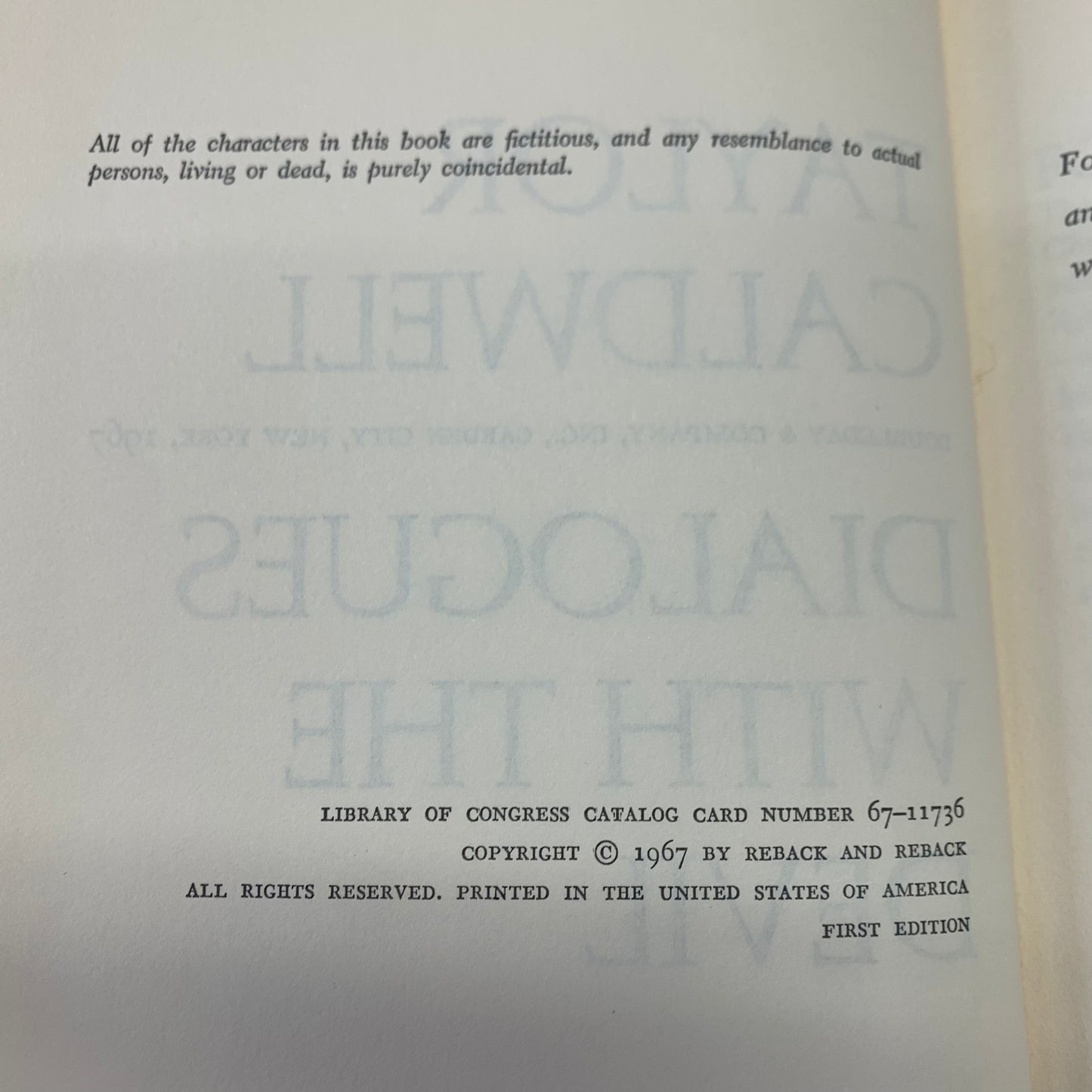 Dialogues With The Devil - Taylor Caldwell - 1st Edition - 1967