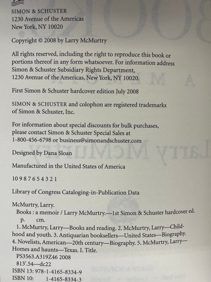 Books: A Memoir - Larry McMurtry - 1st Edition - 2008
