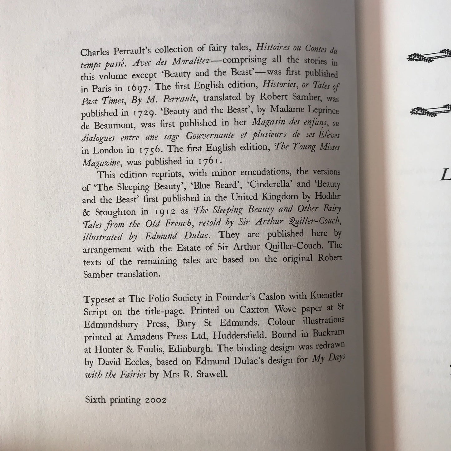 Perrault’s Fairy Tales - Charles Perrault -  6th Printing - Folio Society - 2002