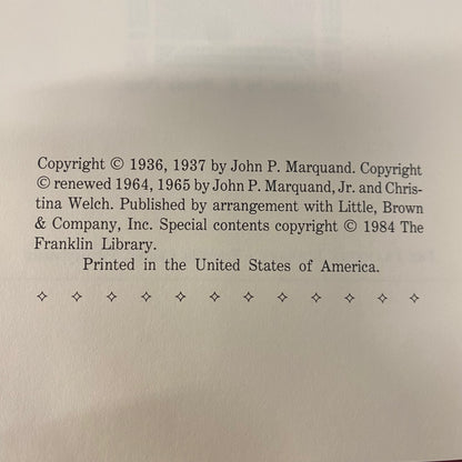 The Late George Apley - John P. Marquand - Franklin Library - 1984