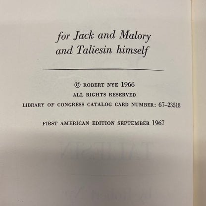 Taliesin - Robert Nye - 1st American Edition - 1967