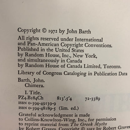 Chimera - John Barth - 1st Edition - 1972