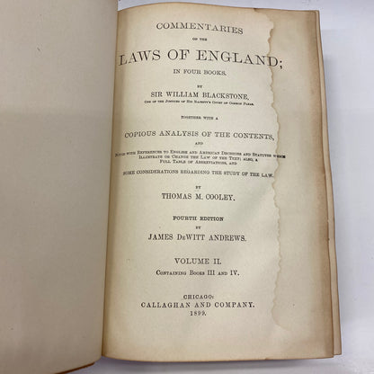 Commentaries of the Laws of England - Sir William Blackstone - 2 Volumes - 1899
