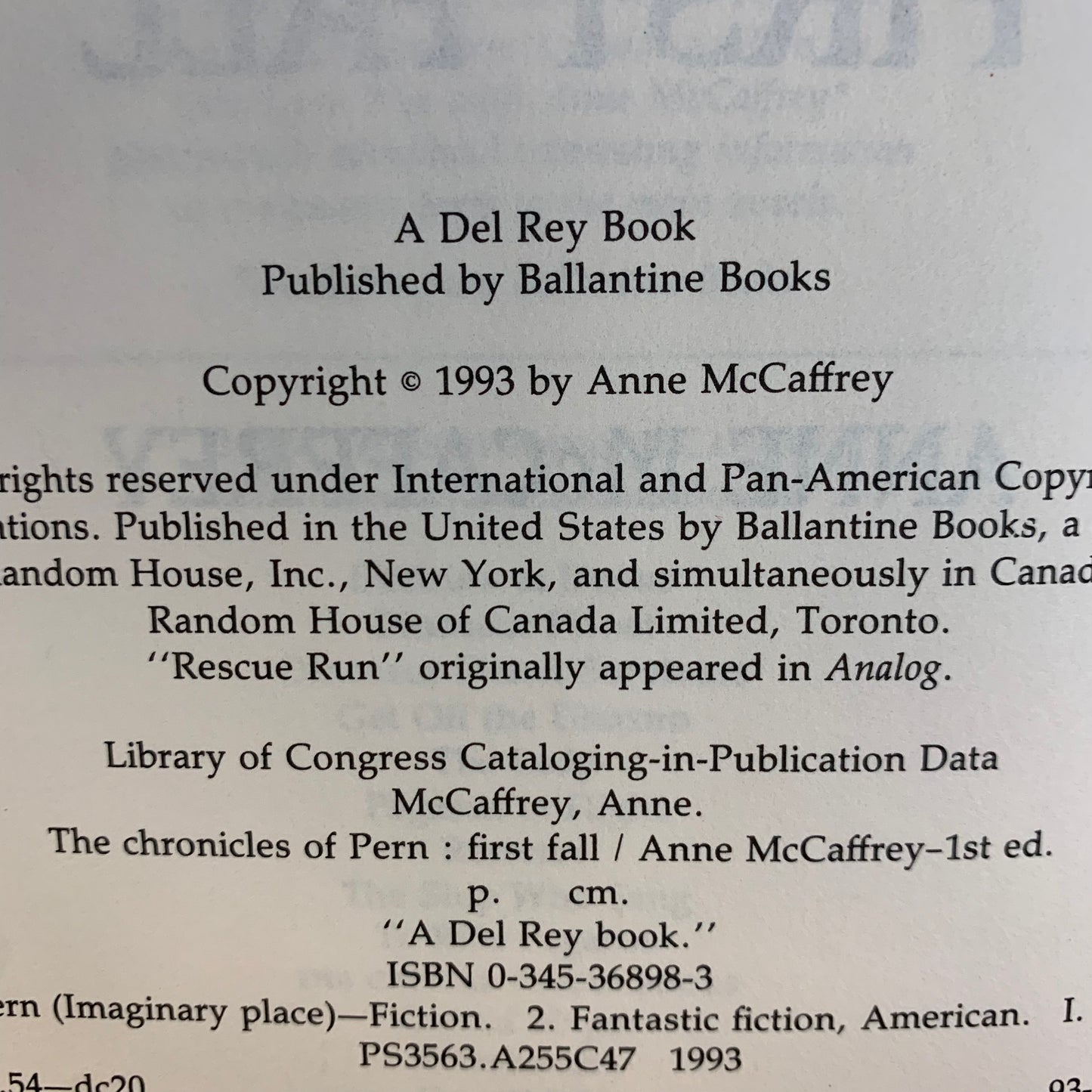 The Chronicles of Pern: First Fall - Anne McCaffrey - 1st Edition - 1993