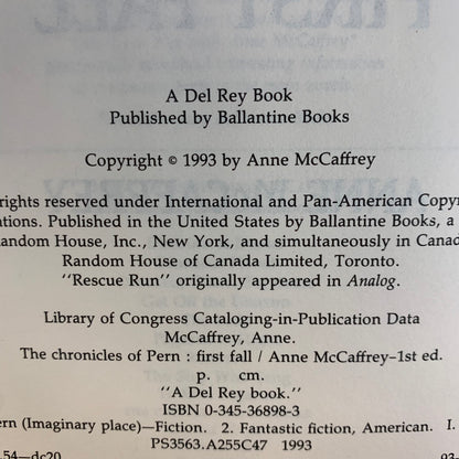 The Chronicles of Pern: First Fall - Anne McCaffrey - 1st Edition - 1993